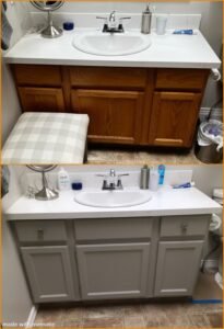 Bathroom vanity cabinet repaint by Catalyst Vernon’s Home Improvement Refresh Specialists